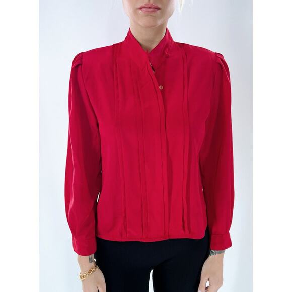 Vintage 80s Petite Illustrations Red Button Down Blouse Size 2P - Picture 4 of 5